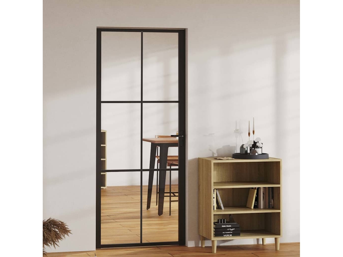 Vidaxl Porta De Interior Em Vidro Esg E Alumínio 83x201,5 Cm Preto