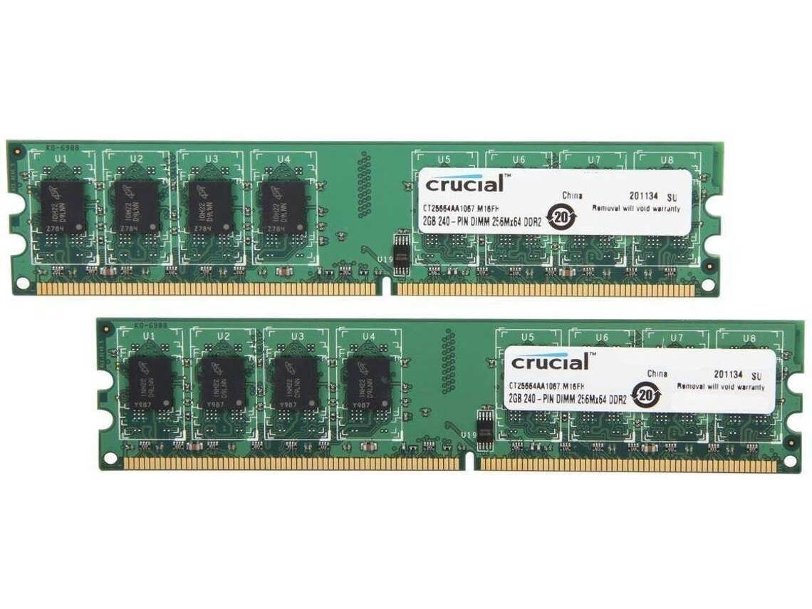 Memória RAM DDR2 CRUCIAL CT2KIT25664AA1067 (2 x 2 GB - 1066 MHz - CL 7 - Verde)
