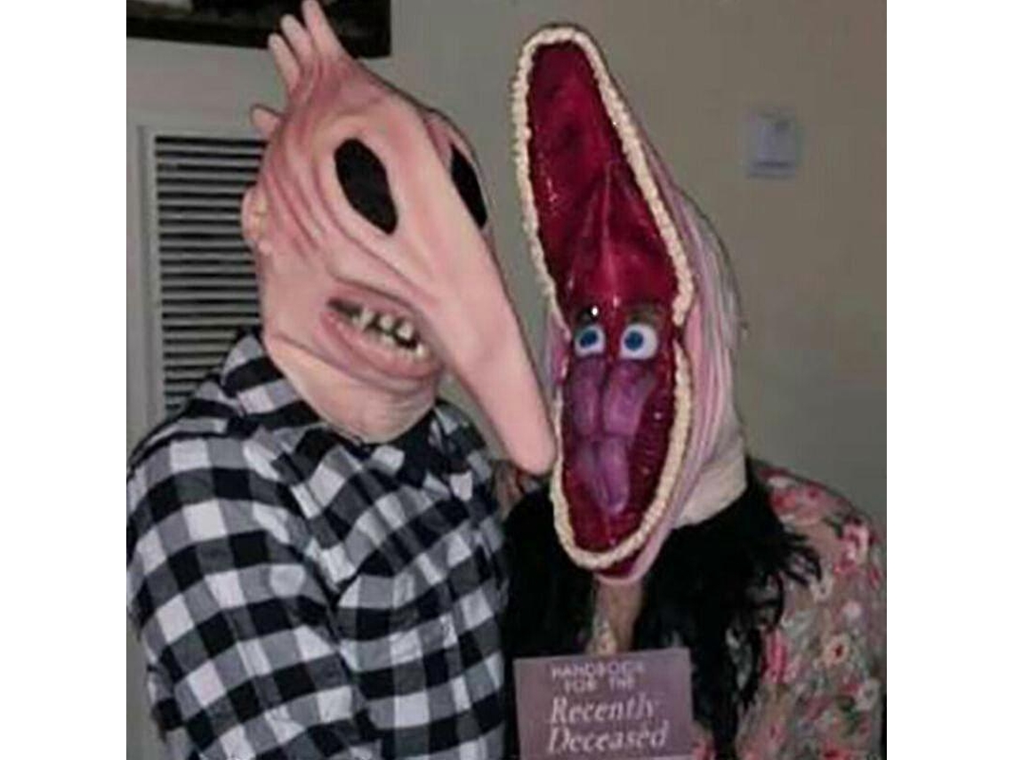 Máscara De Monstro Adulto Beetlejuice Barbara E Adam, Casal, Fantasias Engraçadas De Halloween Olysi Shop