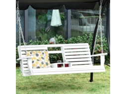 Balanço Para Área Externa Triplo Com Mesa No Centro E Porta-copos, Fabricado Em Madeira E Metal, Nas Medidas 150x75x53 Cm, Na Cor Branca