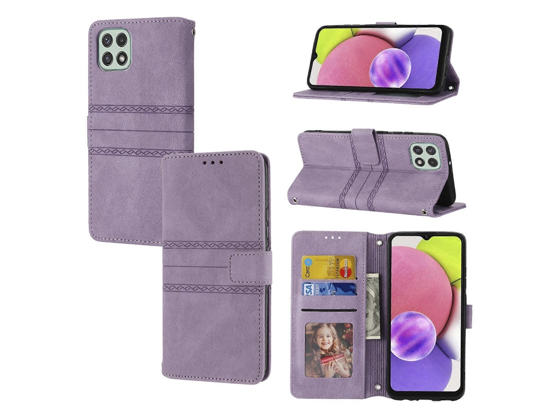 Capa De Couro Com Fivela Magnética Listrada E Flip Horizontal Para Samsung Galaxy A03, Versão Ue