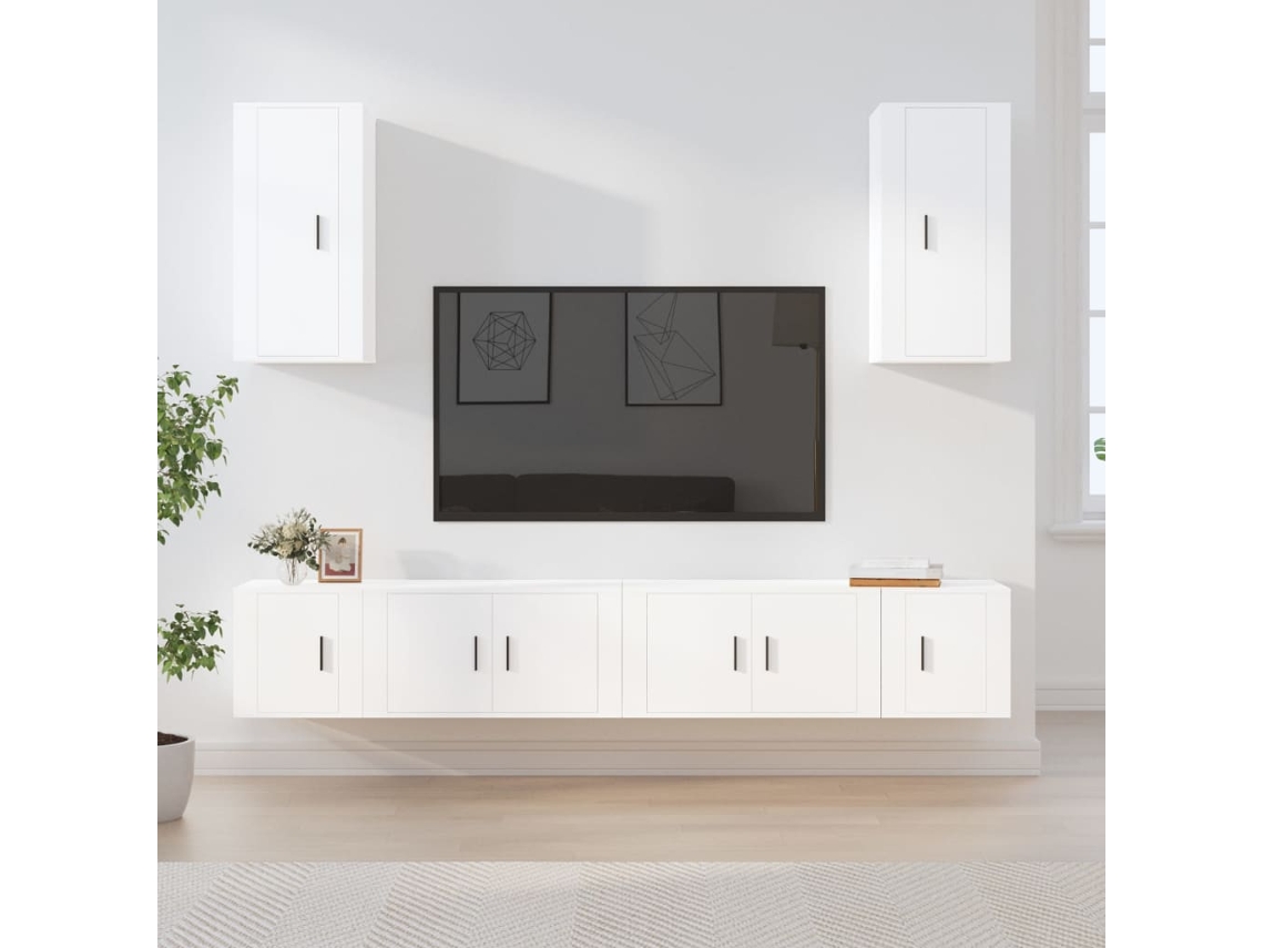 Vidaxl Conjunto Móveis De Tv 6 Pcs Madeira Processada Branco