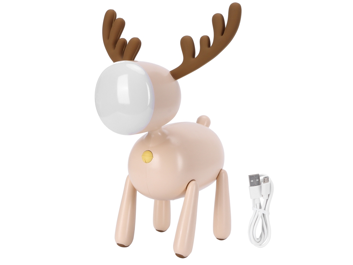 Luz Noturna Led Cervo Cartoon Mesa 1200mah Usb Marrom Claro