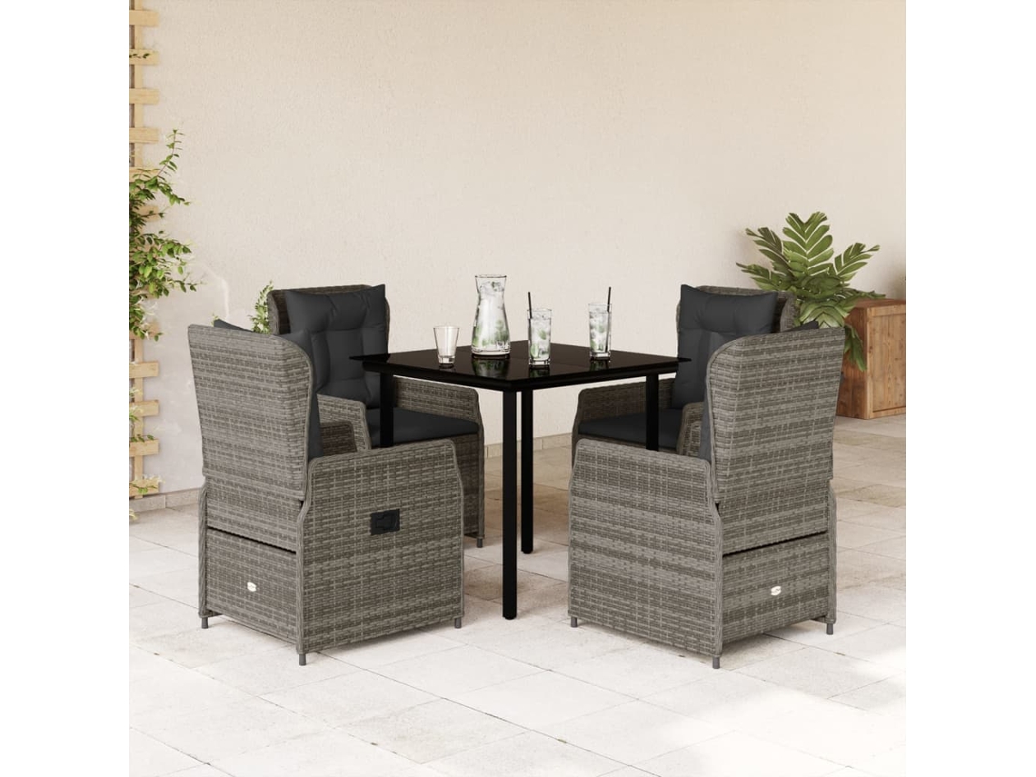 5 Pcs Conjunto De Jantar P/ Jardim C/ Almofadões Vime Pe Cinza Dkd Home Decor