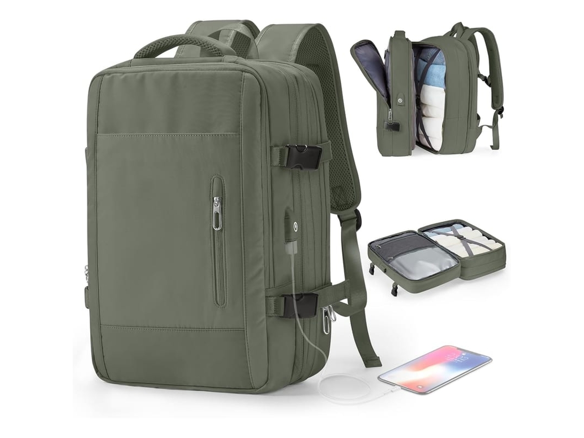 Mochila De Viagem Para Notebook Grande Aprovada Para Voo Com Design Expandível E Porta Usb Para Mulheres Verde Escuro