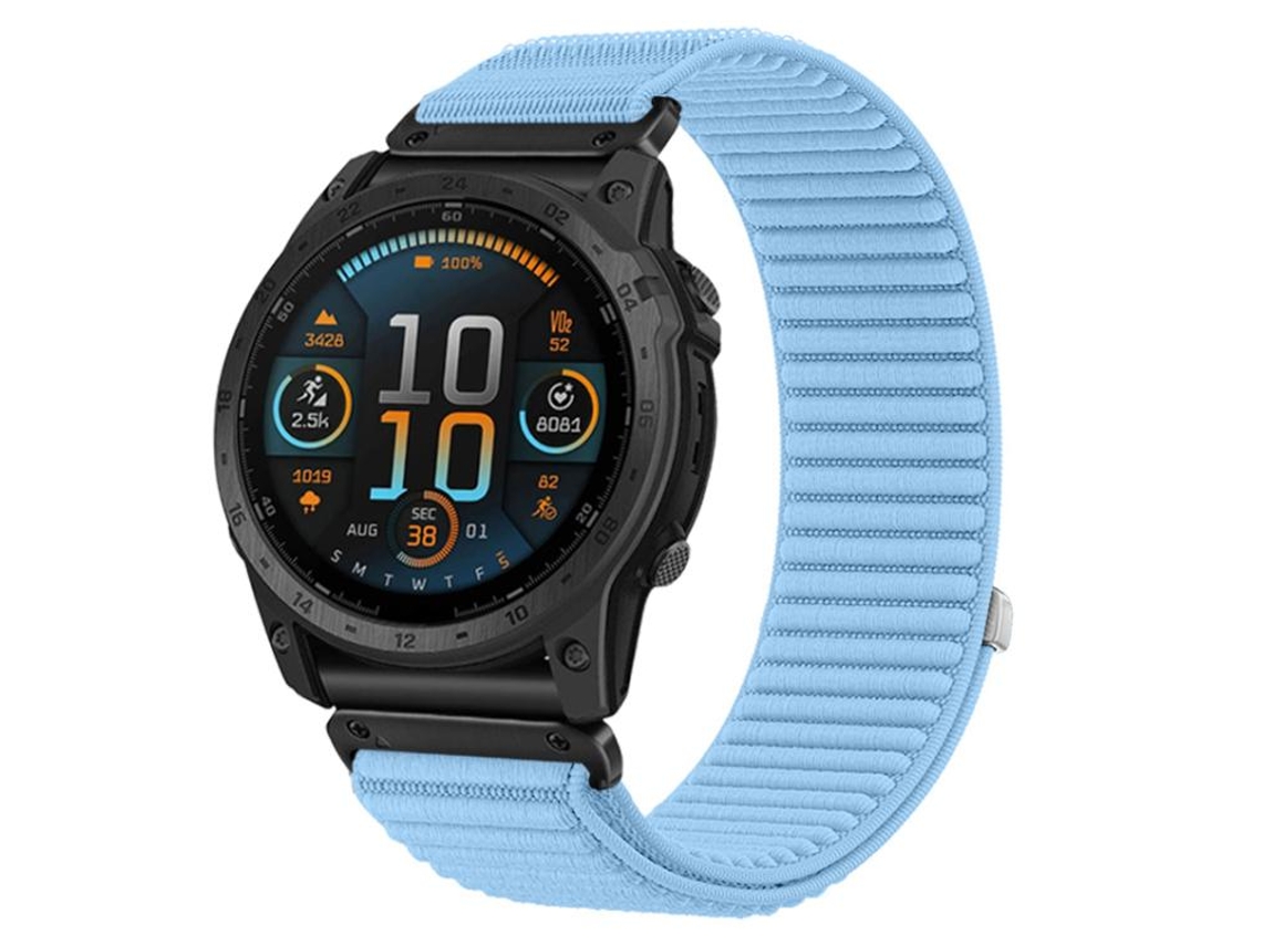 Bracelete Para Garmin (20mm) - Nylon Trançado - Fecho De Velcro - Interface Metálica Azul Claro