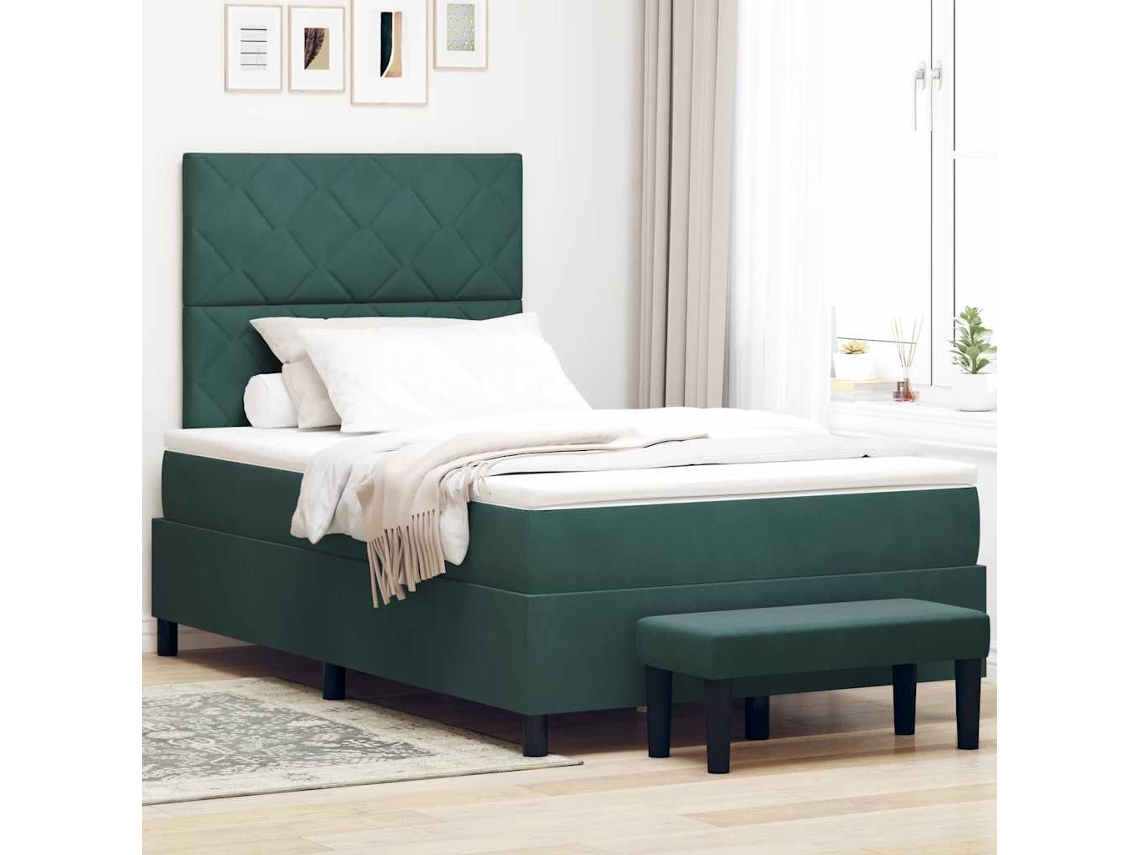 Vidaxl Cama Box Com Almofada Verde-escuro 200 X 120 Cm Veludo
