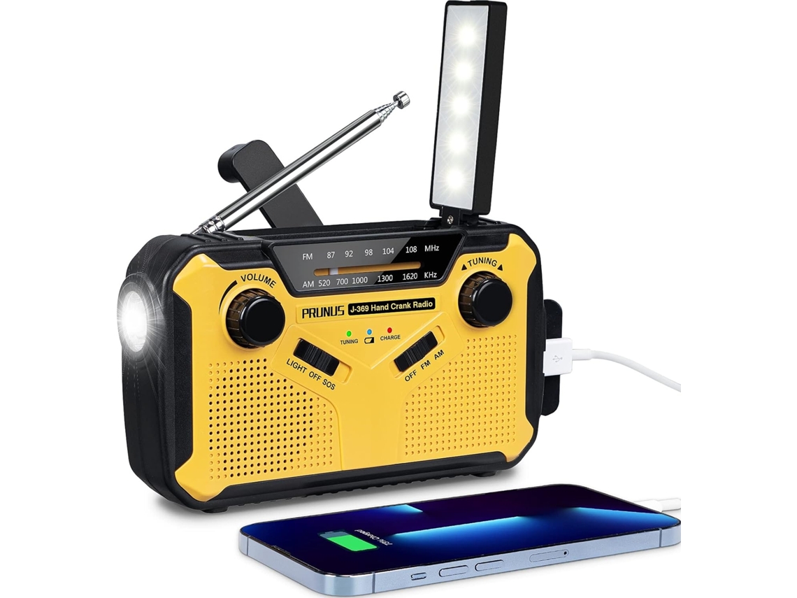 Lurelia Rádio De Emergência Solar, Am/fm, Bateria 2500 Mah, Com Manivela, Usb E Lanterna Led, Luz De Leitura, Sos, Amarelo