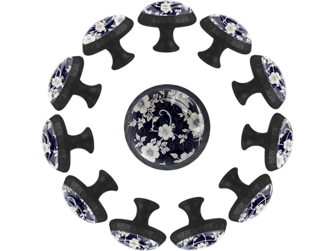 Puxadores E Botões Redondos Para Gavetas Armários, Conjunto De 12 Peças, Estampa Floral Azul, Puxadores Para Portas De