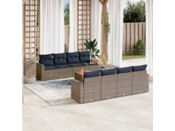 Vidaxl 9 Pcs Conjunto Sofás P/ Jardim C/ Almofadões Vime Pe Cinzento