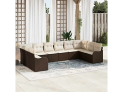 Vidaxl Conjunto De Sofá De Jardim 10 Unid. Castanho E Branco Vime Pe