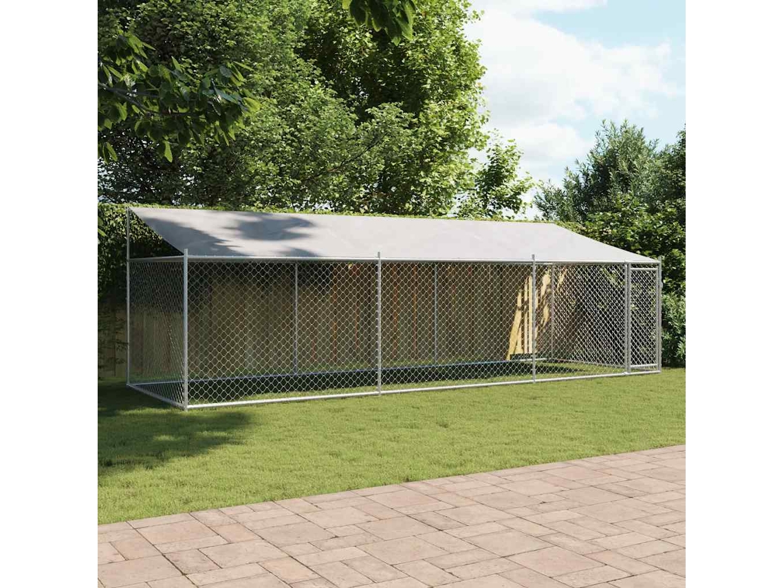 Vidaxl Jaula Para Cão Com Telhado/porta 6x2x2 M Aço Galvanizado Cinza