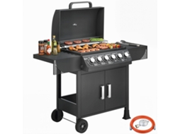 Churrasqueira a Gás 6 Queimadores 135x51x101 cm com Termómetro Bandeja de Gordura S/MARCA