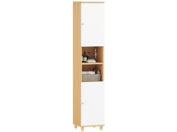 Coluna De Banho Com Armários E Prateleiras Ajustáveis 30x30x166cm Branco E Madeira