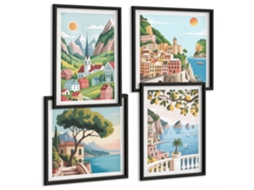 Composição De Quadros Paisagens Encantadoras Relaxamento Espelharte (4 Peças)