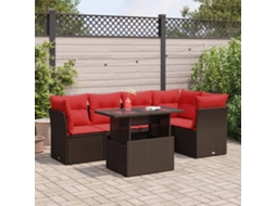 Vidaxl 6 Pcs Conj. Sofás Jardim C/ Almofadões Vime Pe/acácia Castanho