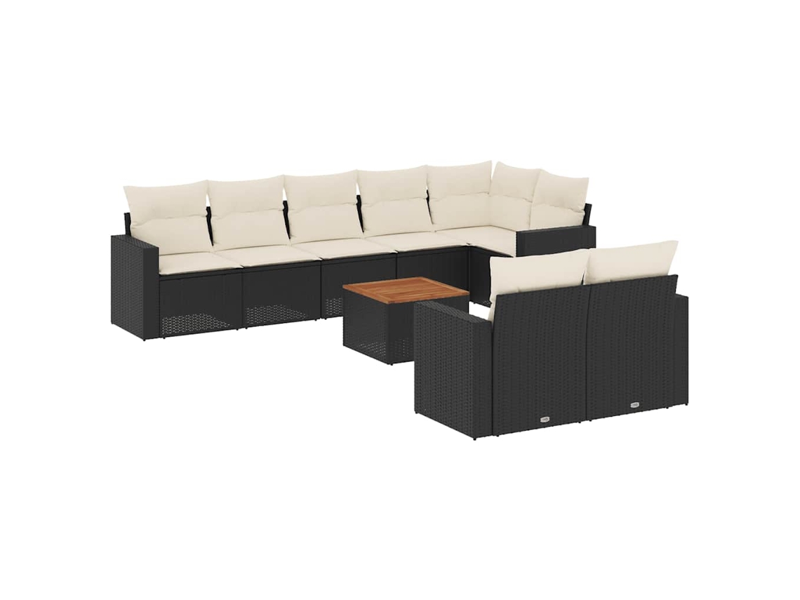 Conjunto de 9 Sofás para Jardim com Almofadões Vime Pe Preto MAISON EXCLUSIVE (N/A)