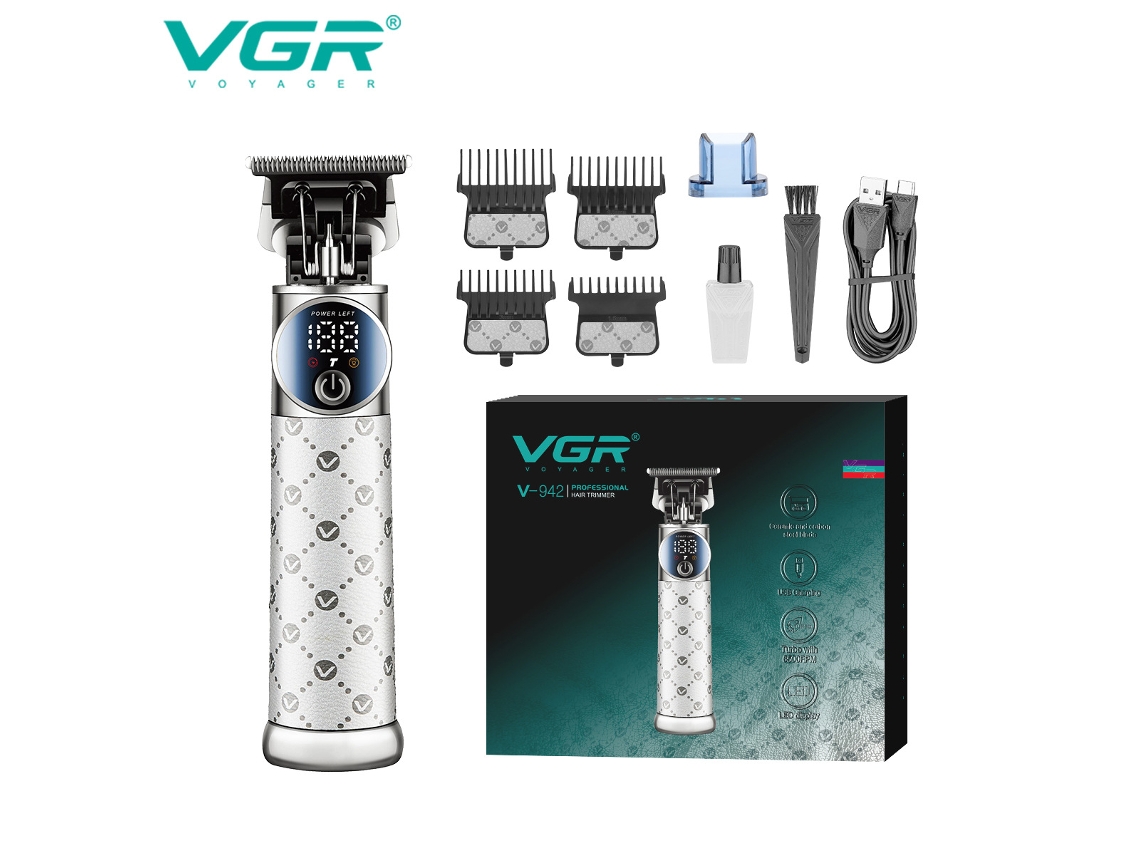 Máquina de Cortar Cabelo Elétrica com Corpo em Couro e Metal, Visor Digital Lcd, Máquina de Cortar Cabelo Gravada MDUG (branco)