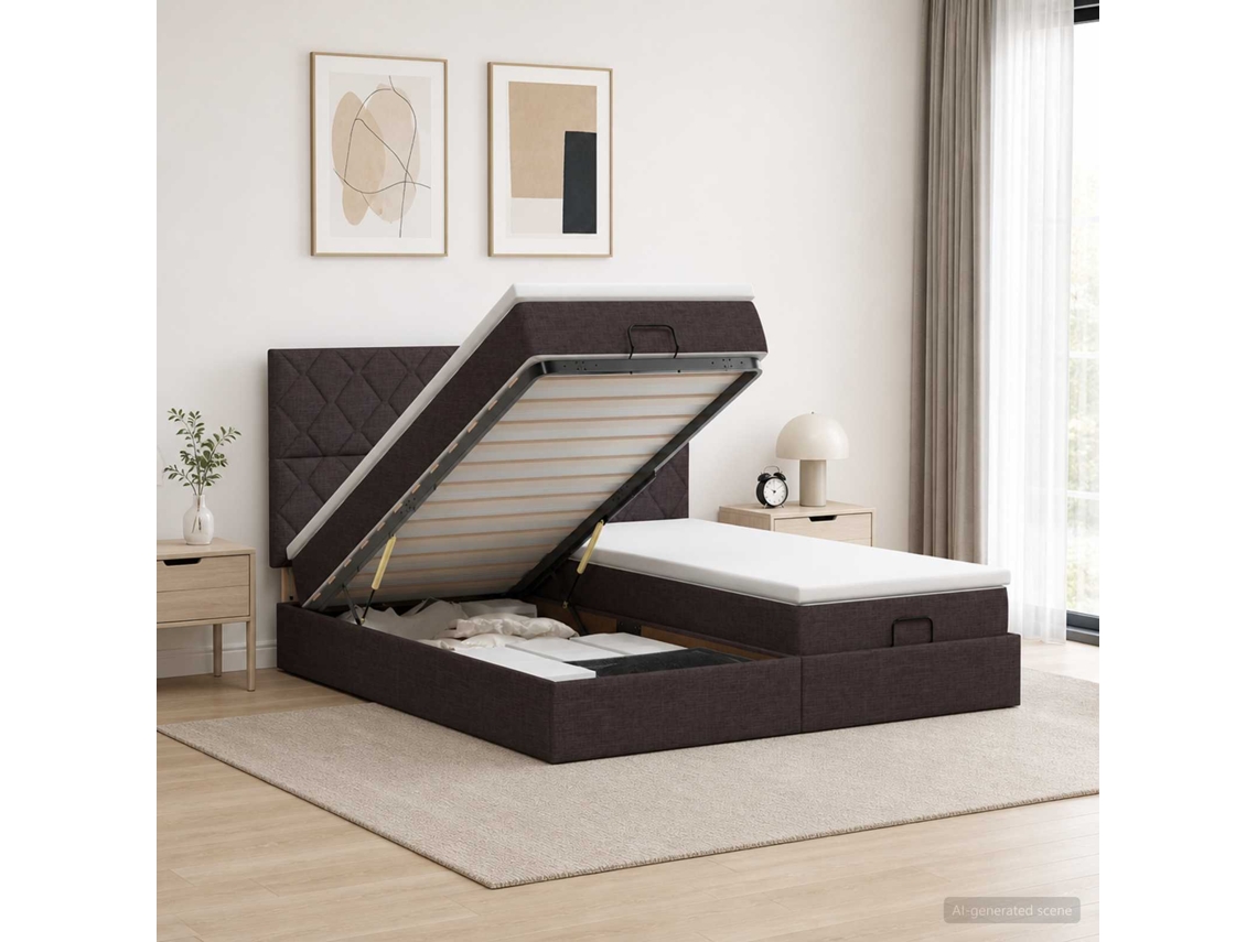 Vidaxl Cama Ottoman Com Colchão E Led Marrom Escuro 200 X 200 Cm