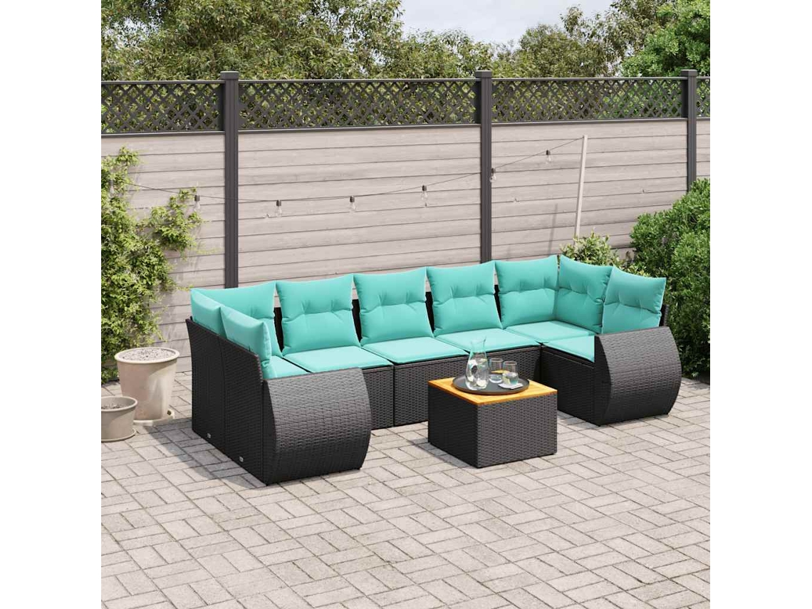Vidaxl Conjunto De Sofá De Jardim Com 8 Peças E Almofadas Em Rattan Sintético Preto