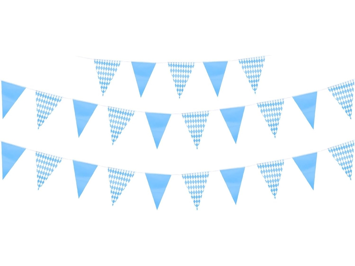 Bandeira de Festa Oktoberfest com Estampa Quadriculada Azul e Branca, Feita de Poliéster. Item Decorativo para CHABERLU