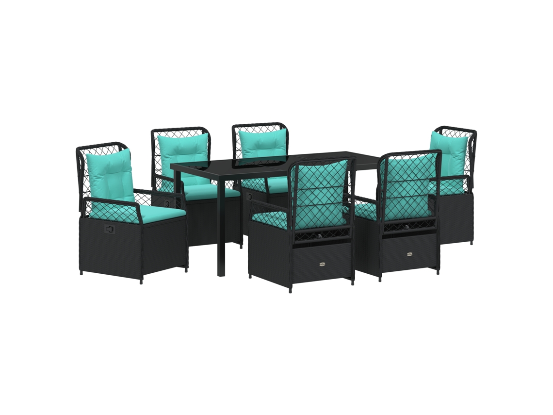 Conjunto 7 De Jantar De Jardim Vidaxl Preto Rattan Poliéster