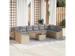 Vidaxl Conjunto De Sofás Com Almofada 11 Pcs Bege Vime Pe