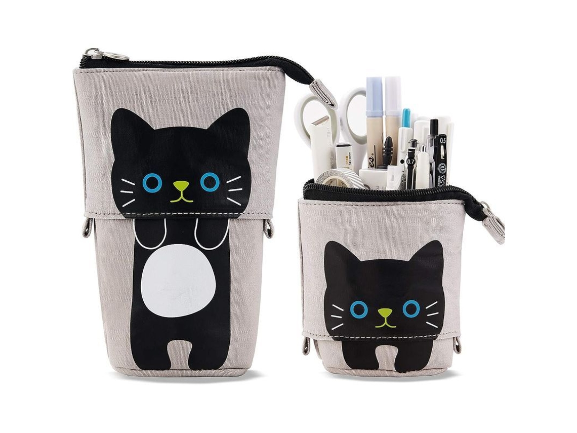 2026rebe porta Lápices Stand, Estuche de Lápices Gatito Negro Lindo de Tela Duradera, Rosa