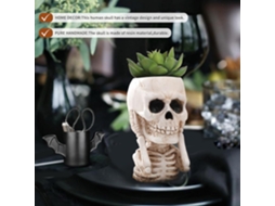 Réplica antiga de um crânio humano. Vaso de flores em formato de caveira. Halloween gótico (indecente, não dê ouvidos).