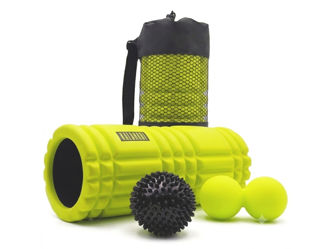 Foam Roller Set, 3 em 1, Rolo de Massagem Muscular, Bola Dupla e Bola com Pontas