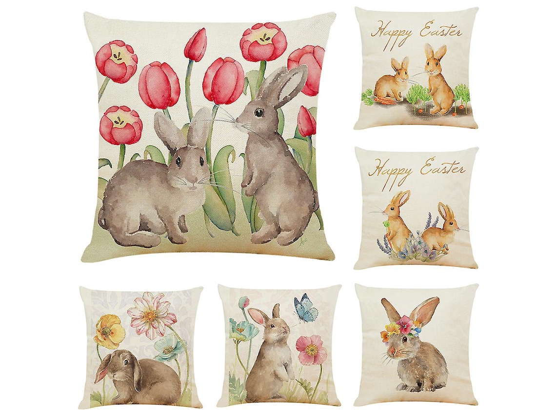 Rebe conjunto de 6 Capas de Almofada com Padrão de Coelhos e Flores, 45x45 Cm, Estilos Diferentes para Sofá, Carro e Lar