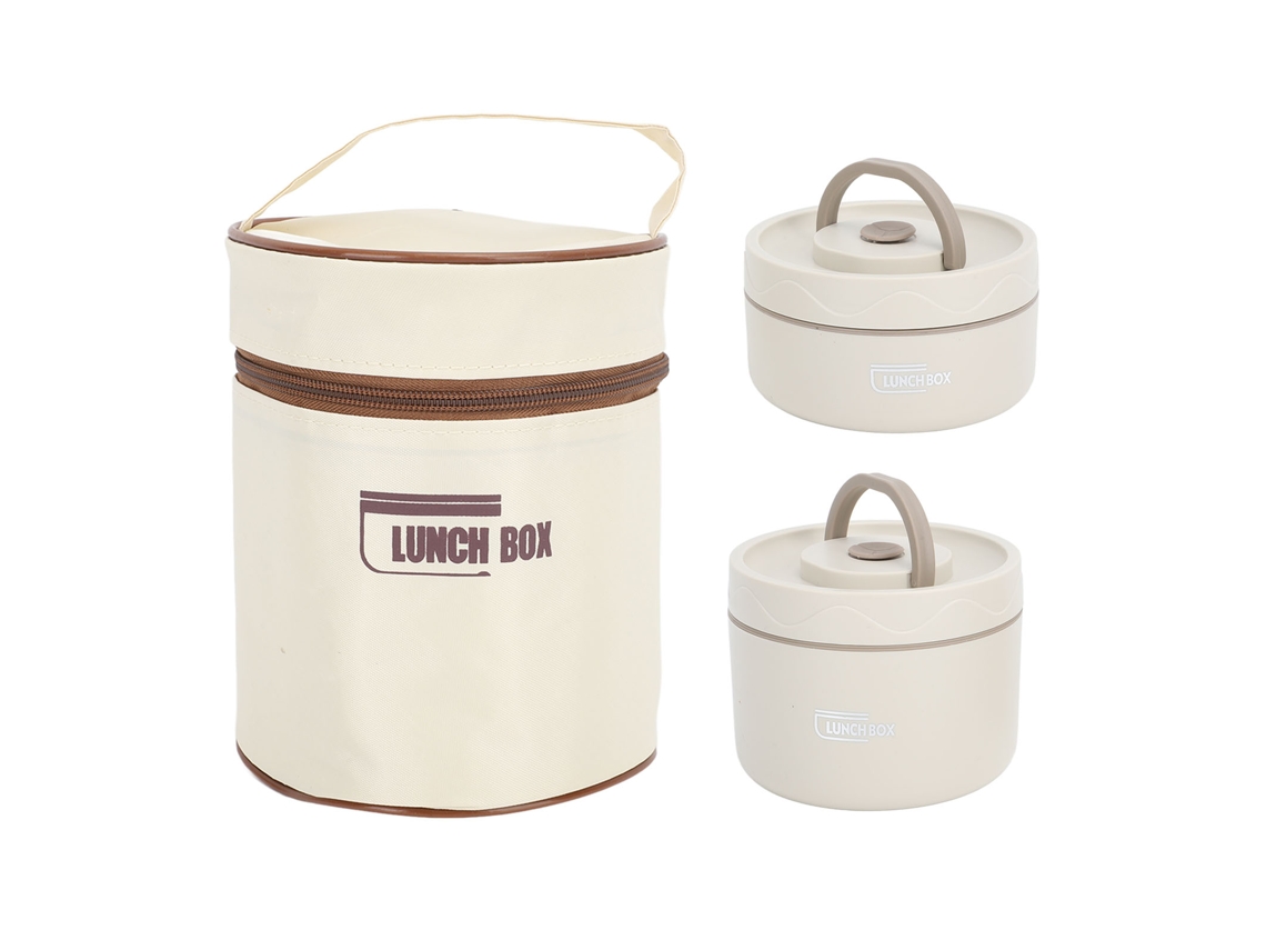 Lancheiras Térmicas em Aço Inoxidável 304 com Bolsas Térmicas Redondas Portáteis. MDUG (pacote com 2 Unidades, Bege)