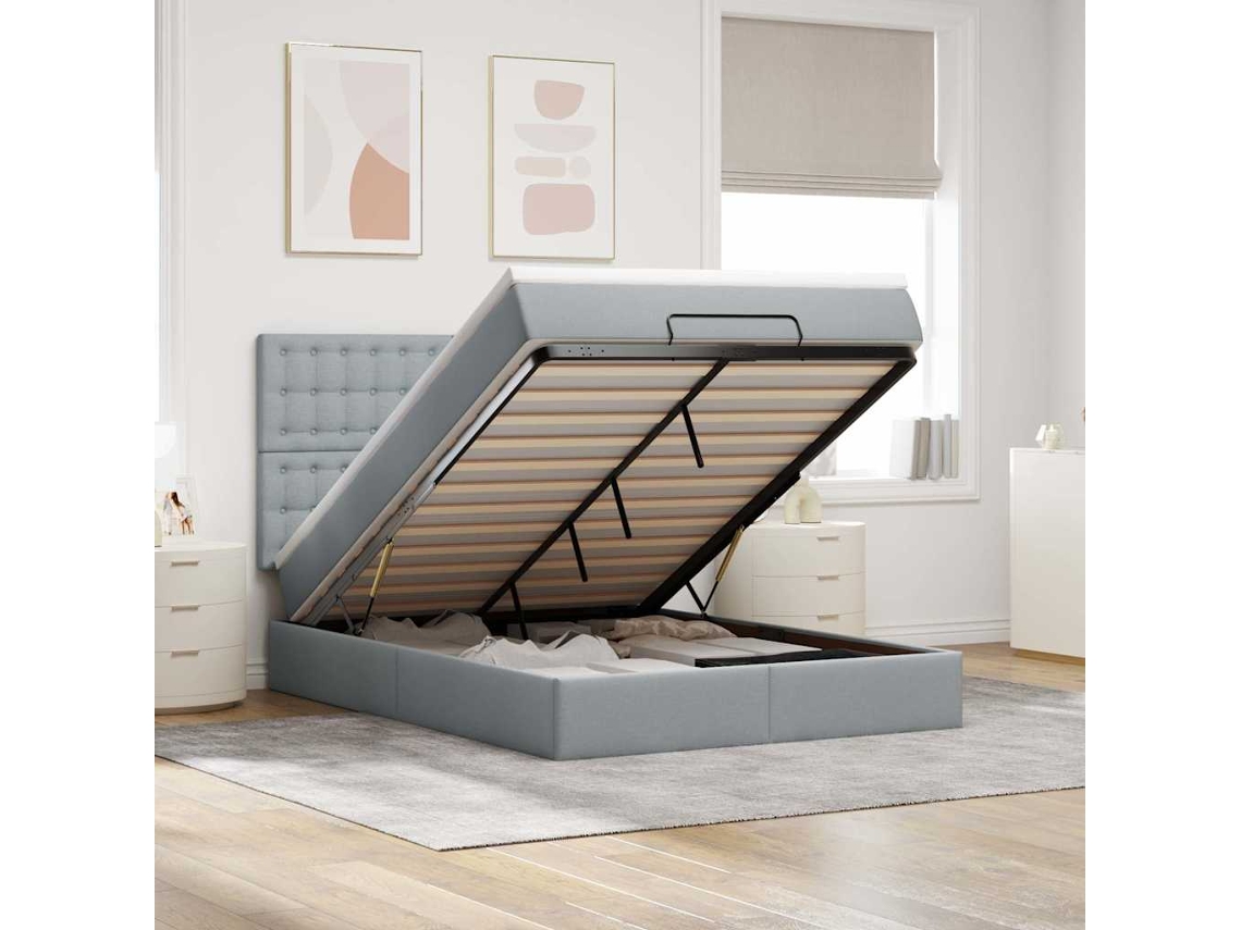 Vidaxl Estrutura De Cama Otomana Com Colchão 140x190 Cm Cinzento Claro