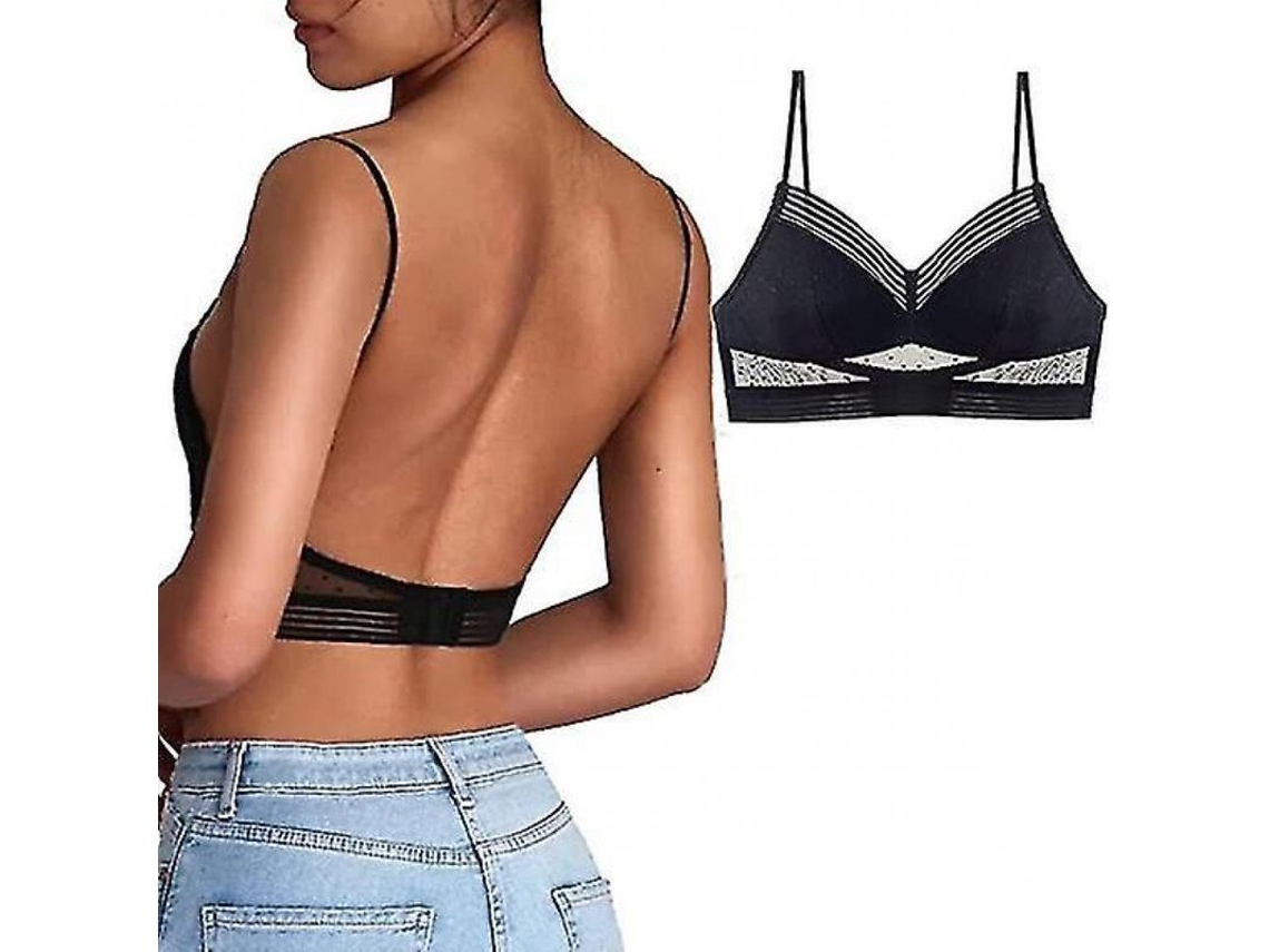 2026-sujetador Invisible De Espalda Baja Sin Aros, Push Up Con Encaje Ligero Y Ajustable Para Mujer Lky L Negro