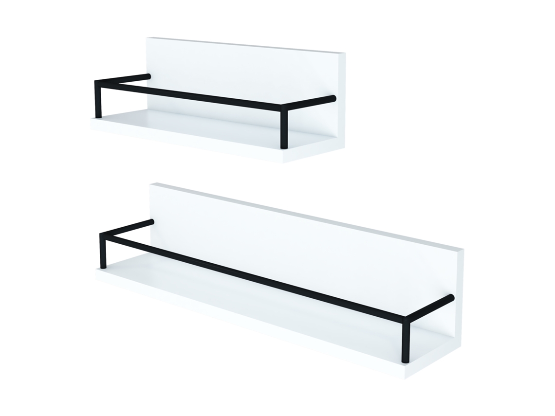 Conjunto de 2 Prateleiras Flutuantes Grue em Aglomerado de Madeira 60X14X14 Cm Branco/Preto [EN.CASA]