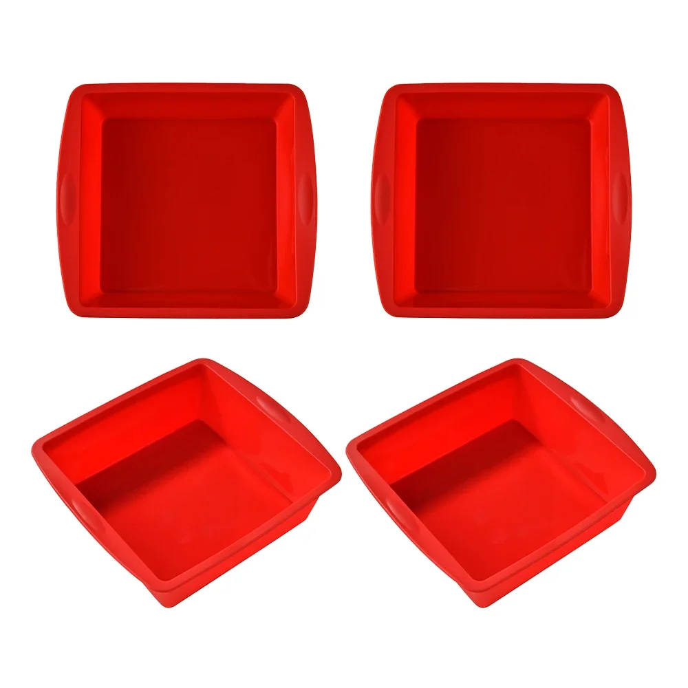 Forma Quadrada de Silicone para Bolo, Fácil de Desenformar, Adequada para Assar, Durável. MDUG (conjunto Vermelho de 4 Peças)