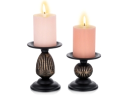 2 Castiçais Decorativos Castiçal de Metal Antigo Retro Fosco BRILVIBERA