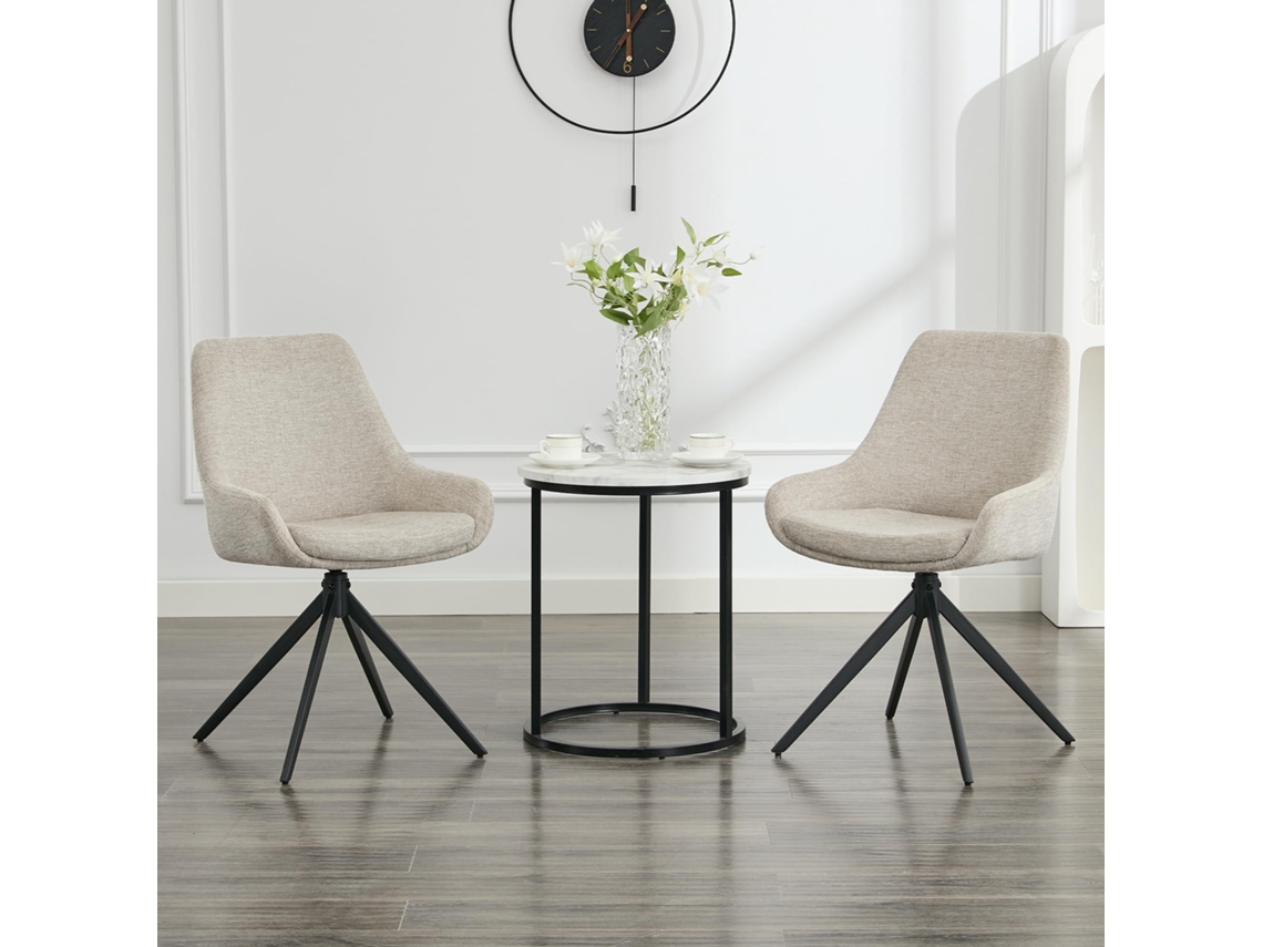 Conjunto moderno de mesa cinza e duas cadeiras giratórias estofadas, para sala de jantar, estar ou escritório ESSÊNCIACASA