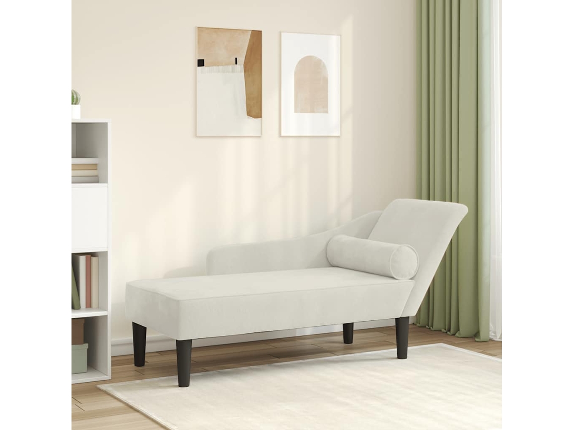 Vidaxl Chaise Lounge Com Almofadões Veludo Creme