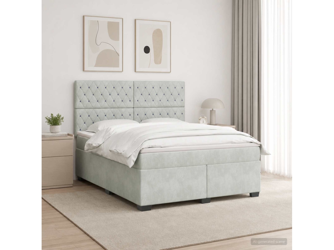 Vidaxl Cama Box Spring Com Colchão Cinzento-claro 140 X 190 Cm Veludo
