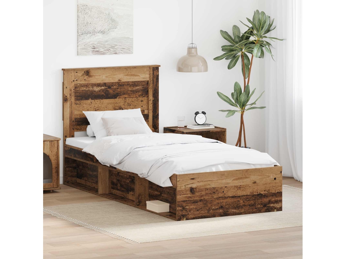 Vidaxl Estrutura Da Cama Com Cabeceira Madeira Antiga 100 X 200 Cm