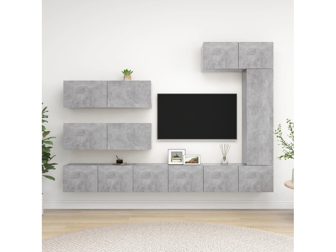 7 Pcs Conjunto De Mã³veis De Tv Derivados Madeira Cinza Cimento DKD HOME DECOR