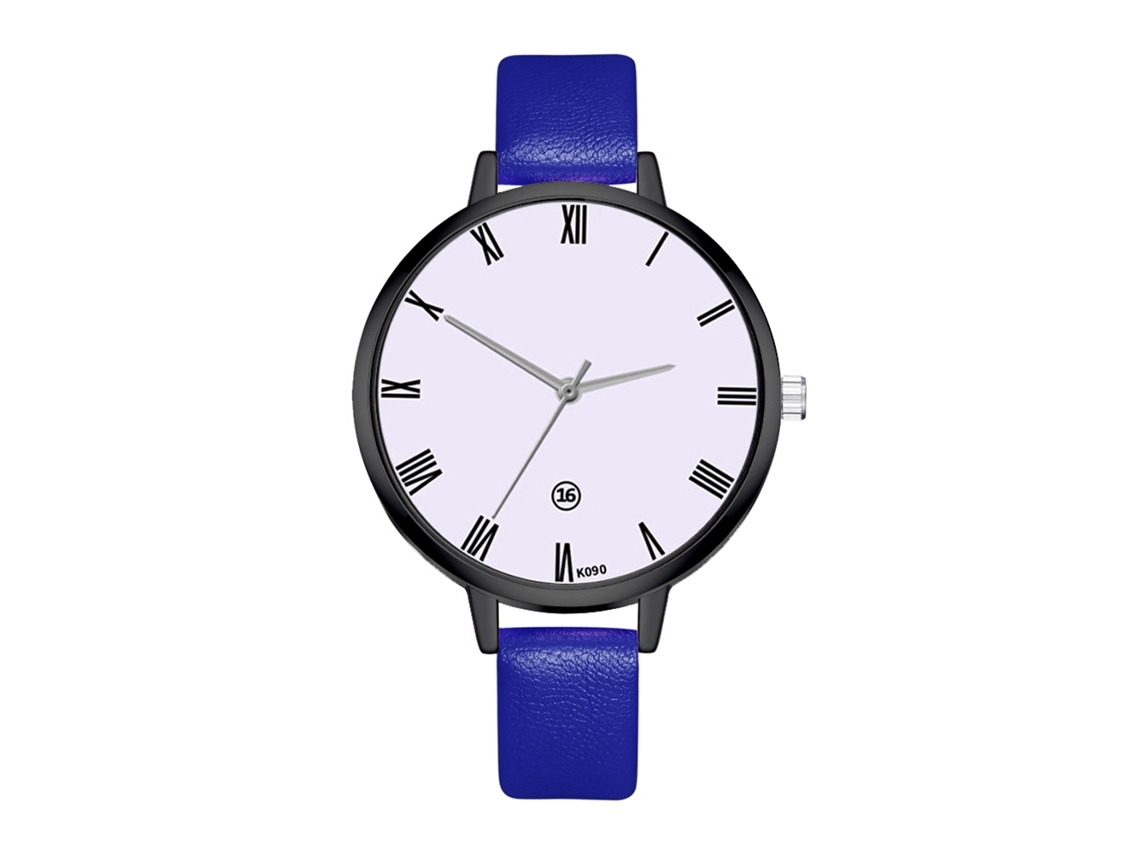 Relógio de Quartzo Feminino Estilo Vintage Simples de Moda Empresarial com Pulseira de Couro Pu Azul