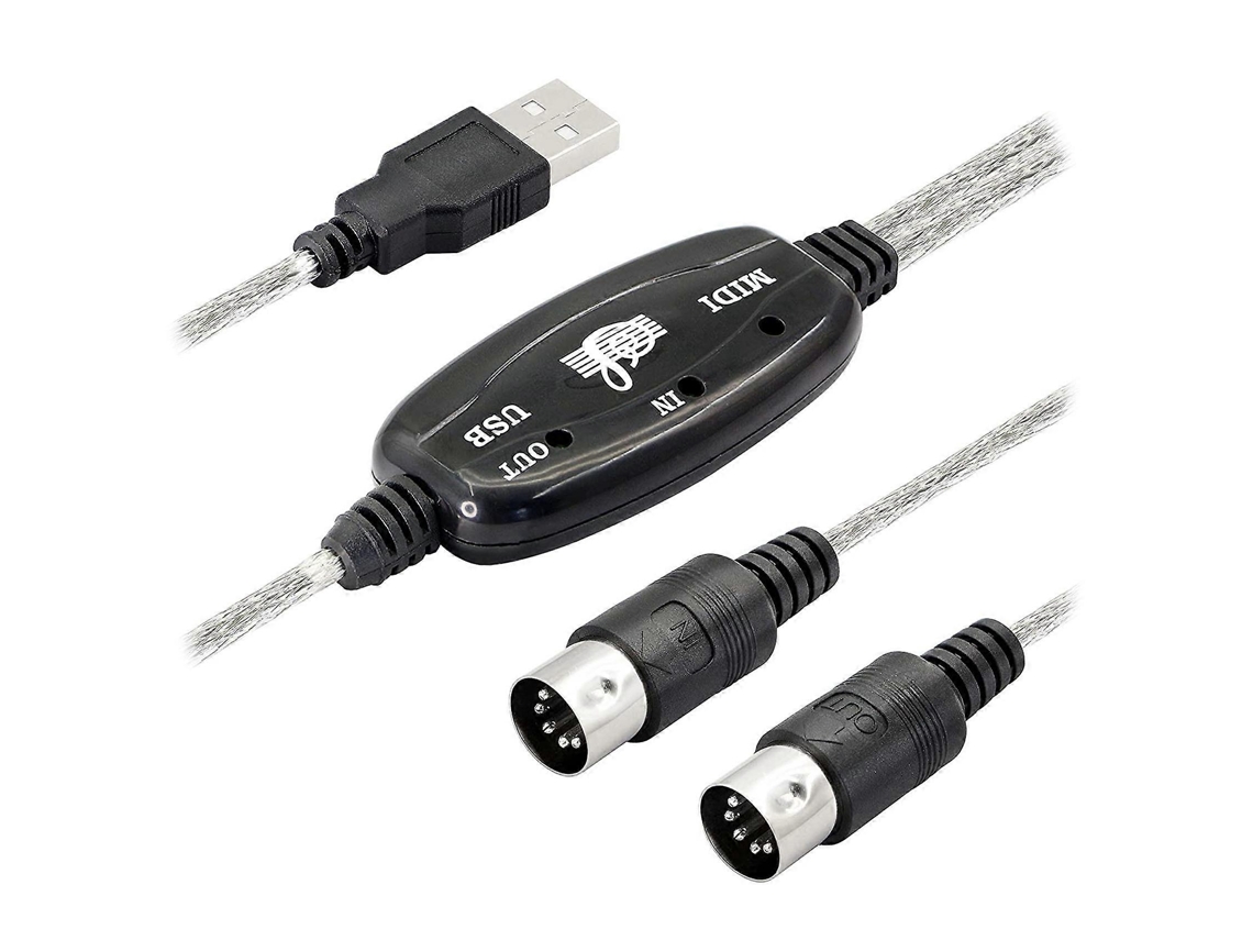 Adaptador de cabo USB MIDI Slowmoose (USB tipo A macho para entrada/saída MIDI DIN de 5 pinos com indicador LED)