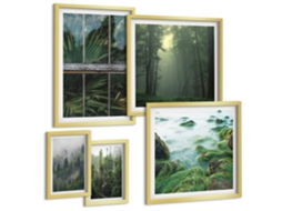 Pinturas Murais Modernas Padrões Abstratos Azuis Moldura Dourada Pinturas De Quarto Espelharte (conjunto De 5 Imagens)
