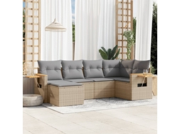 Vidaxl 6 Pcs Conjunto de Sofás P/ Jardim com Almofadões Vime Pe Bege