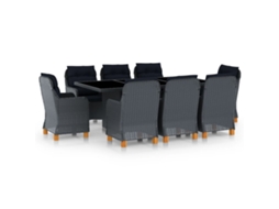 Vidaxl 9 Pcs Conj. Jantar Exterior C/ Almofadões Vime Pe Cinza escuro