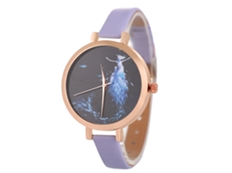 Relógio de Pulso Feminino de Quartzo com Pulseira de Couro Pu Estilo Simples e Diâmetro Redondo Roxo