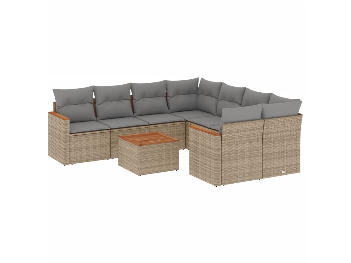 Conjunto de 9 sofás de jardim com almofadões Vime Pe Bege Misturado MAISON EXCLUSIVE