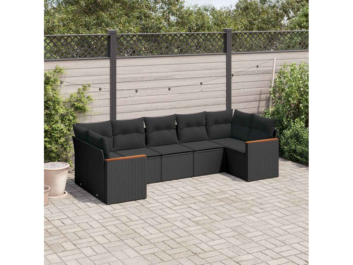 Vidaxl 7 Pcs Conjunto De Sofás P/ Jardim C/ Almofadões Vime Pe Preto